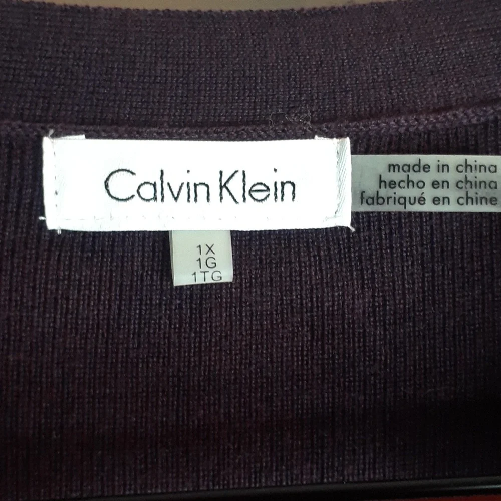 Calvin Klein Women's Faux Suede And Knit Purple Cardigan And Tank Top Set - Picture 5 of 9